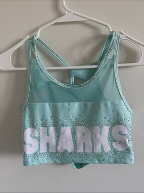 SHARKS Aqua Crystal-Embellished Sports Crop Top